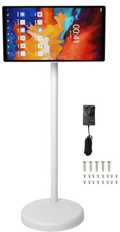 AUNMAS 21.5 Inch Portable Monitor, TV 4G 64G 1920x1080 Resolution 5MP Camera 2.4G 5.8G BT4.2 Rolling TV on Wheels with Rotatable Touch Screen for Home Office (UK Plug)