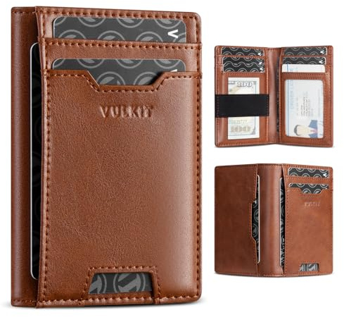VULKIT Étui pour cartes de crédit, blocage RFID, en cuir fin, poche avant, porte-monnaie pour homme, porte-cartes bancaires, accès rapide avec 10 emplacements et bande pour argent pour factures ou