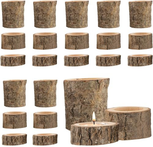 KEILEOHO 24 Stück Teelichthalter Holz, 3 Größen Kerzenhalter aus Holz, Kerzenleuchter Kerzenständer für Hochzeit, Deko, 5,5 x 2,5 cm, 5,5 x 6 cm, 6 x 7 cm
