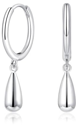 Cangall Silver Drop Hoop Earrings for Women, Sterling Silver With Teardrop Dangling, Hypoallergenic Lightweight Unisex Charm Cuff Sleeper Cartilage Earrings