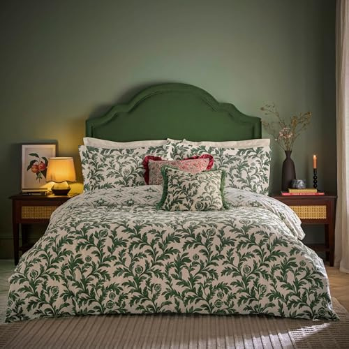 Paoletti Hedera Duvet Cover Set – Reversible Ivy Botanical Cotton Rich Oxford Trim Bedding (Verdie – Double – 200x200cm)