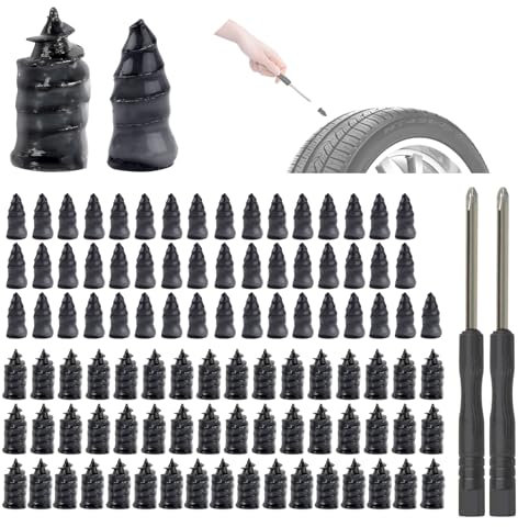 Yitexin 100pcs auto pneumatico riparazione chiodo in gomma con 2 cacciaviti, kit di riparazione chiodi per pneumatici a vuoto fianco per forare il tappo del pneumatico auto - avvitato per trattore di