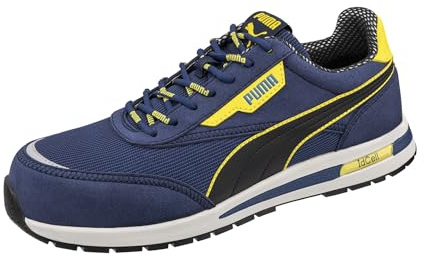 Puma Safety Rider Blue Low S1PS ESD – atmungsaktiv, metallfrei, rutschfest – Arbeitsschuhe mit Fiberglaskappe - Größe 46 - Unisex Sicherheitsschuhe – schwarz, blau