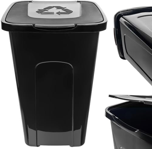 KADAX Voluminöser Eimer, 50L, rechteckiger Mülleimer aus Kunststoff-Polyurethan, Abfalleimer für Trennen von Glas, Plastik, Bioresten (Schwarz)