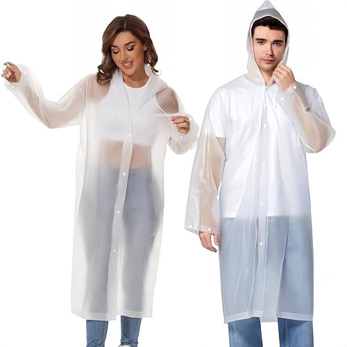 SHOCHX Rain Poncho Raincoats for Adults, 2 Pcs Reusable Raincoats Emergency for Women Men with Hoods and Sleeves for Outdoors, Camping, Disney