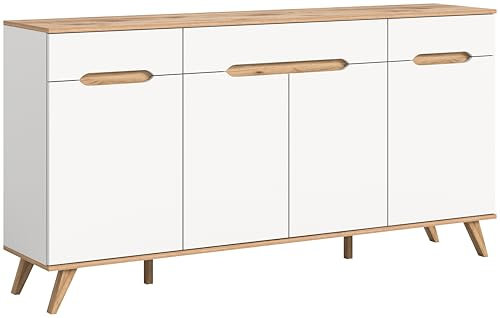 xonox.home Wohnzimmer Stockholm Sideboard Schrank Lowboard TV-Schrank TV-Bank Anrichte in weiß Absetzung Nox Oak, ca.185x95x40 cm
