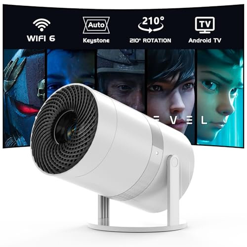 Mini Proiettore Portatile con Android OS, Auto Keystone, WiFi6 Bluetooth 4K Supporta,Portable Projector 210° Rotabile con 50% Zoom per Telefono/PC/TV Stick/HDMI