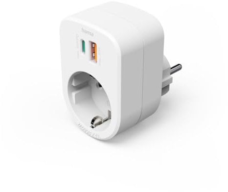Hama Steckdose mit USB (Mehrfachsteckdose mit USB, Mehrfachstecker ohne Kabel, mit 1x USB C PD, 1x USB A, Schutzkontakt, 30W, mehrere Geräte gleichzeitig schnellladen, blockiert Keine Steckdose) weiß