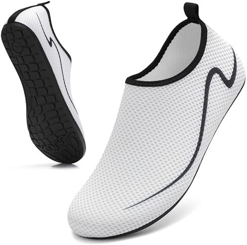 gitzing Water Shoes for Women Men Beach Quick-Dry Swim Aqua Socks Breathable Barefoot Shoes for Surfing Running Driving Pool YOG, White 6 UK/39 EU