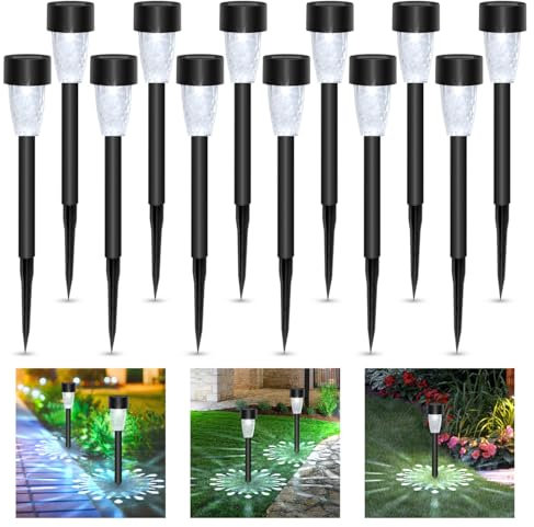 Aigostar- Luz Solares Exterior Jardin, Luz Fría 6500K, IP44 Impermeable, Luces LED Solar de Césped Exterior Jardin para Terraza, Patio, Pasillo. 12 Uds