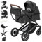 Daliya® FLEXI-PRO M 2in1 Kombikinderwagen & Buggy – XXL-Set, Reise-Kinderwagen mit Einhand-Abnahme, Wetterschutz, Sportsitz, Wickeltasche, Spieltisch, Regenschutz, dicke Matratze (Dunkelgrau Leinen)