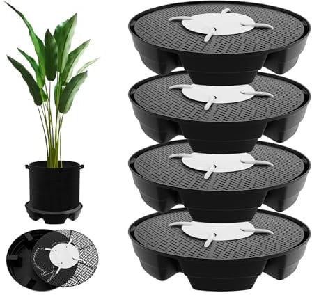 Eyoulife 4 Pcs Self Watering Plant Saucers for Indoors, 2.8L Large Flower Pot Drip Trays, Auto Watering System Fabric Pot Base, PP Flower Pot Saucers for Greenhouse Grow Tents Grow Bags