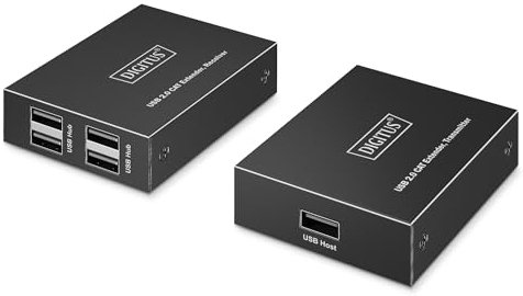 DIGITUS Extensor USB 2.0 por Ethernet – Concentrador USB-A de 4 Puertos – Alcance de 150 m con Cable de Red Cat 6 – 480 Mbps – Negro