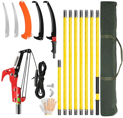 Bonnlo 26/30FT Pole Pruning Saw, Adjustable Manual Pole Saw Trimmer, Pole Saws for Tree Trimming with Carry Bag and Sturdy Pole, Garden Tools for Palm Oak High Branches (Yellow, 26FT)