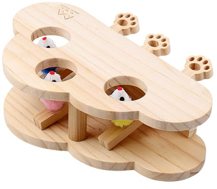 Gat Interactive Mole Whack Toy Kratzbrett für Haustiere, Spieltisch aus Holz | Für kleine bis große Katzen, Verwendung als Bett im Innenbereich oder Spaß am Hinterhof, Übung