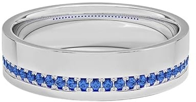 Personalizzare Jewel Taglio Rotondo Zaffiro Naturale 5.5 MM Fede nuziale per gli uomini In oro rosa giallo bianco 10K