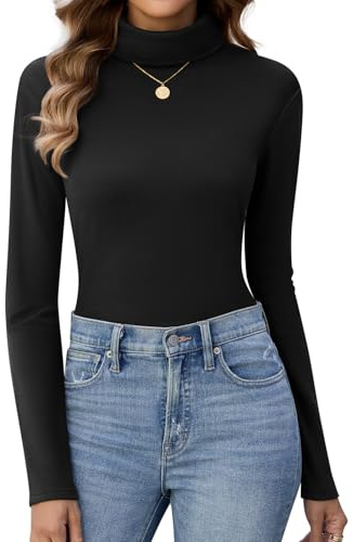 Niwicee Thermal Tops Womens Turtle Neck Tops Long Sleeve Base Layer Shirt Ladies Thermal Thin Fleece Underwear Slim Fit Jumpers Warm Soft Pullover for Winter Autumn (M, Black)