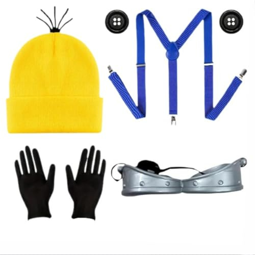 ZhuXIXILiang 5pcs Yellow Costume Accessories Set Costume Accessory Halloween with Hats Steampunk Goggles Glasses Black Gloves Buttons Blue Shoulder Cosplay Dress Up Party Carnival, Halloween