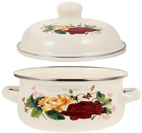 Luxshiny Olla de Sopa de Esmalte Doble Oreja 1.1l Resistente para Uso Prolongado en Cocina Doméstica Multifuncional de Porcelana Esmaltada
