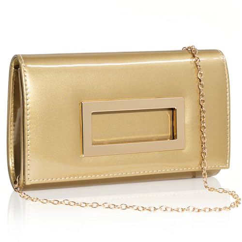 Toptime Damen Clutch, Glänzende Lack Leder Handtasche Damen mit Abnehmbarer Kette, Elegante Umschlag Abendtasche mit Quadrat-Ausschnittschnalle, Mode Umhängetasche für Hochzeit Party Prom