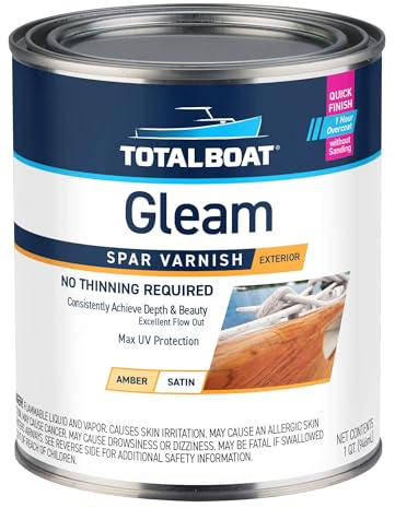 TotalBoat Gleam Marine Spar Varnish, Gloss and Satin Polyurethane Finish for Wood, Boats and Outdoor Furniture (Satin Low-Sheen Quart)