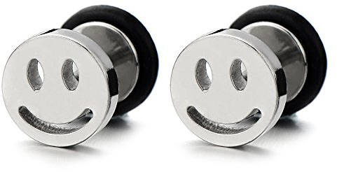 Lächelndes Gesicht Ohrringe Herren Damen Jungen – Ohrstecker – Edelstahl – 2 Stück Rock Punk Hippie, Edelstahl, Nicht anwendbar