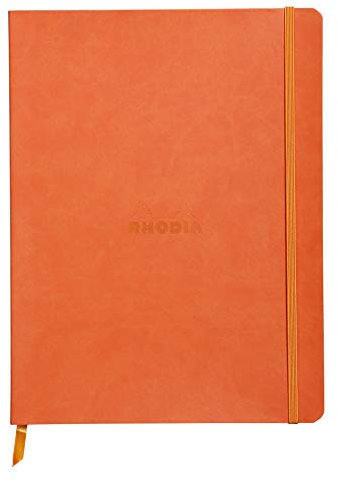 RHODIA 117514C - Tangerine Soft Notebook - 19x25 cm - Lined - 160 pages - Clairefontaine Ivory Paper 90 g/m - Bookmark, Elastic Closure - Faux Leather Cover - Rhodiarama Collection