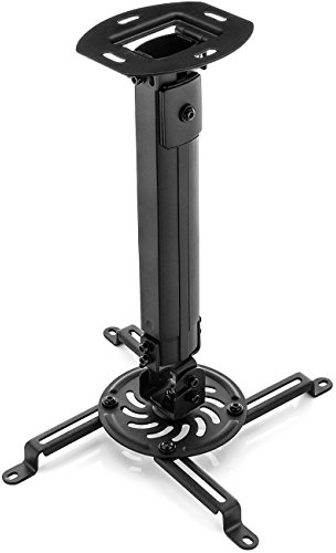deleyCON Support Universel pour Vidéoprojecteur Support Plafond Inclinable de +-15° - Pivotant de 360° - Jusqu'à 13,5 Kg - Réglable en Hauteur 380 mm - 580 mm - Passage de Câble - Noir