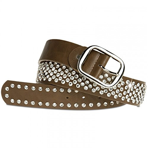 Caspar GU260 stylisch eleganter Damen Glitzergürtel, Gürtelgröße:90, Farbe:khaki