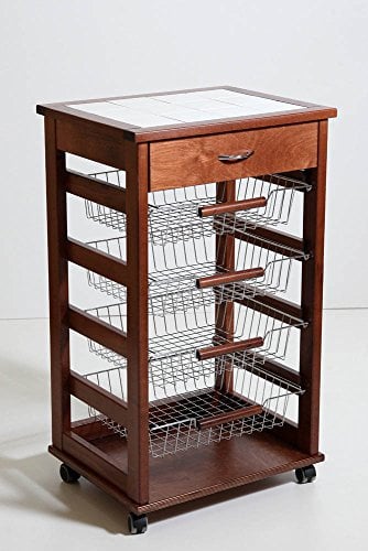 CARRELLO PORTAFRUTTA VESUVIO NOCE CON CASSETTO MATTONELLE DECO LEGNO MASSELLO CASSETTI 380052