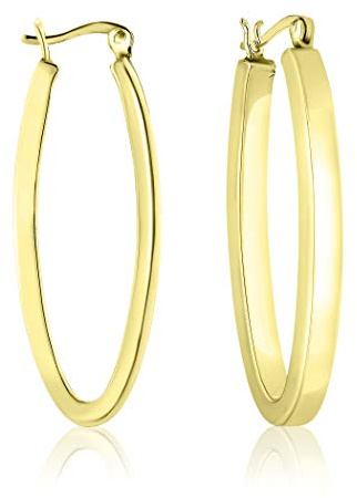 DTPsilver - Damen - Creolen Ovale - Ohrringe 925 Sterling Silber, Gelb Vergoldet oder Rosen Vergoldet - Dicke 2.5 mm - Breite 16 mm - Länge 43 mm