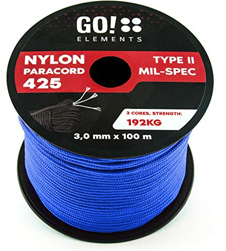 GO!elements Paracorde en Nylon indéchirable 3mm – Type II Paracord 425, Ligne Multifonction extérieure et de Survie, Charge Max. 192kg