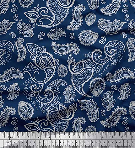 Soimoi Blau Georgette Viskose Stoff Paisley Block Stoff Meterware 42 Zoll breit