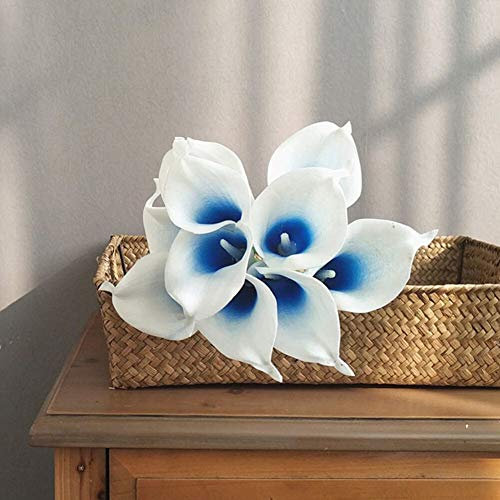 Gshy Fleurs Artificielles d'Arum Lys Calla Toucher Réaliste Fleurs pour Bouquets de Mariage Maison Hôtel Jardin Tissu 4PCS (Blanc Bleu)