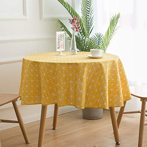 Tischdecke, Moderner Stil Rund, Gelb Tischdecke Weiß Kreuz Line Print Design Einfach Party Tisch Im Freien Tuch Abwischen, Große Und Saubere Tischdecke, Für Küche Esstisch Buffet Dekoration Verwe