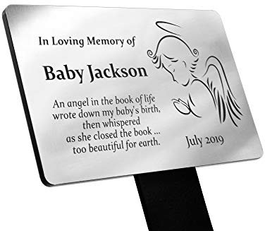 Personalised Baby Angel Memorial Plaque Stake - Grave Marker Outdoor Garden Waterproof (available in Silver/Gold/Copper) (Silver)