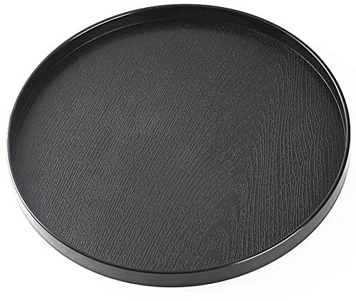 Lezed Bandeja de Madera Redonda para servir té frutas caramelos Bandeja Camarero Redonda Plato para Té Café Snack Bandeja para Servir Comidas 27 x 2 cm (Negro)