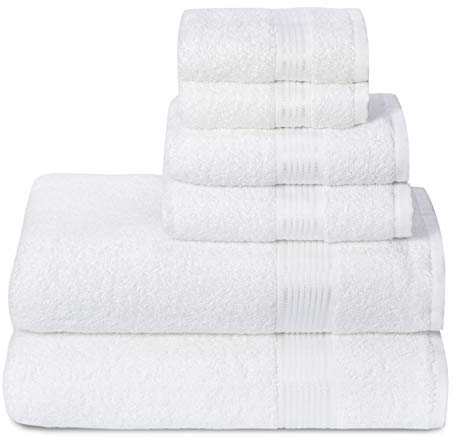 GLAMBURG Ultra Soft 6er-Pack Baumwoll-Handtuch-Set, enthält 2 übergroße Badetücher 70 x 140 cm, 2 Handtücher 40 x 60 cm und 2 Waschbetten 30 x 30 cm, Weiß