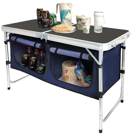 CampLand Outdoor Folding CampingTable with Aluminum Lightweight Height Adjustable with Storage Organizer Picnic Table for BBQ, Party, Camping (Black)