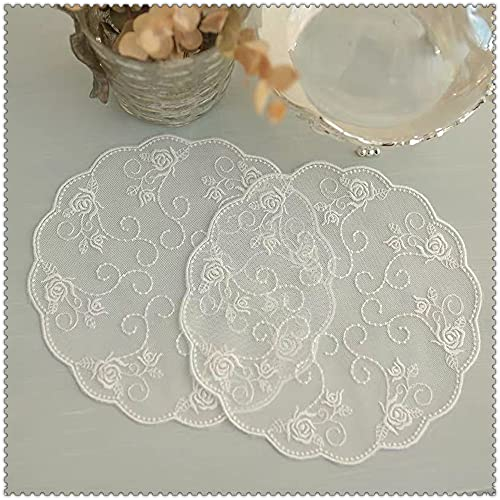 Runde Deckchen, bestickt, Blumenmuster, Spitze, Vasenpads, 20 x 20 cm, Weiß, 2 Stück