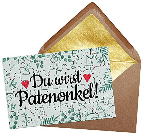 PR Print Royal Foto-Puzzle - Du wirst Patenonkel - inkl. Briefumschlag mit Gold-Inlay - Geschenk für Patenonkel - Verkündung Geburt & Schwangerschaft - 24 Teile