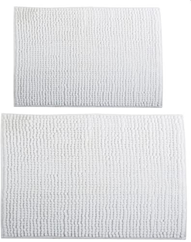 MSV Chenille Badvorleger Langflor Badvorleger Set 2 teilig 40x60 cm + 60x90 cm Weiß