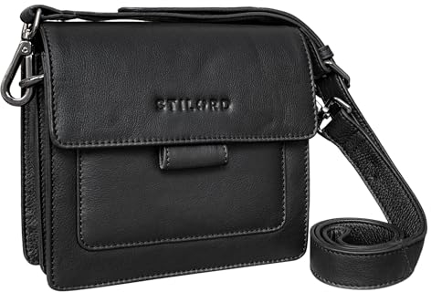 STILORD 'Naomi' Elegante Ledertasche Damen Umhängetasche Kleine Handtasche Clutch Vintage Schultertasche mit Gurt Echtleder, Farbe:schwarz