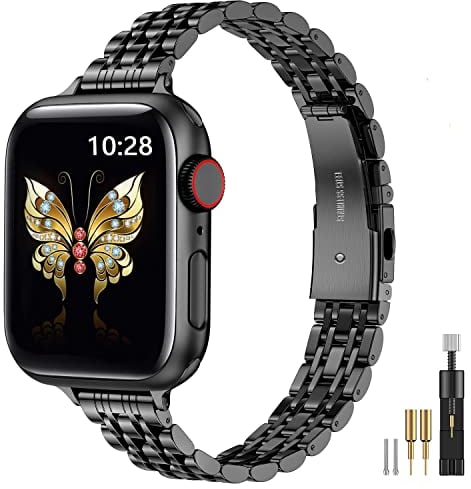 MioHHR Slim Straps Compatible with Apple Watch Strap 38mm 40mm 41mm 42mm(Series 10),Thin Stainless Steel Metal Chain Band for Women iWatch Straps Series 9 8 7 6 5 4 3 2 1 SE,Black