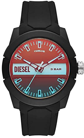 Diesel Orologio Double Up da uomo, movimento a tre lancette, cassa in nylon nero 43 mm con cinturino in silicone, DZ1982
