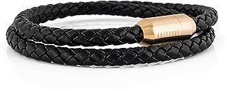 Akitsune Suprema Magnetisches Lederarmband | Armschmuck Damen Herren Edelstahl Doppelt Gewickelt Armband Mattschwarz