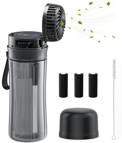 HandFan Bottle 20oz Sports Water Bottle with Straw 600ml, Washable,BPA Free, Portable Mini Hand Held Fan Rechargeable, 2600mAh,waterproof Fan For Running, Gym, Yoga, Outdoors and Camping(Black)