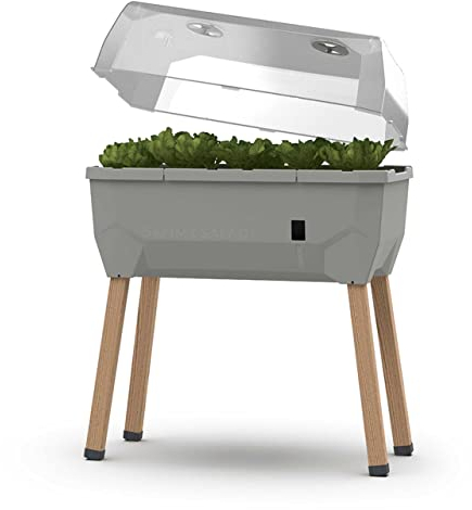GUSTA GARDEN Sammy Salad Hochbeet Hellgrau - Hochbeet Balkon & Garten - Abnehmbare Haube & Bewässerungssystem - 15L Wassertank & 40L Erdvolumen