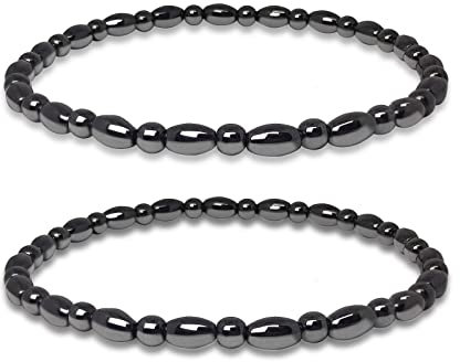 Hion Lot de 2 bracelets de cheville + 1 bracelet pour femme/homme triple protection en hématite, 6 5 inch, Pierre