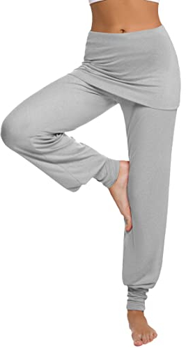 Terecey Yogahose mit Rock Damen Lang Freizeithose Modal Harem Yoga Pilates Hosen High Waist Dance Pumphose Haremhose Grau S